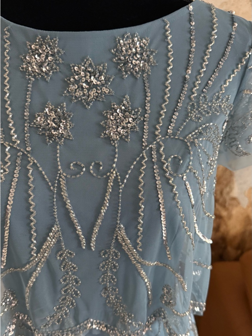 Adrianna Papell Blue Beaded Overlay Prom Cocktail Dress 6 - Picture 3 of 11